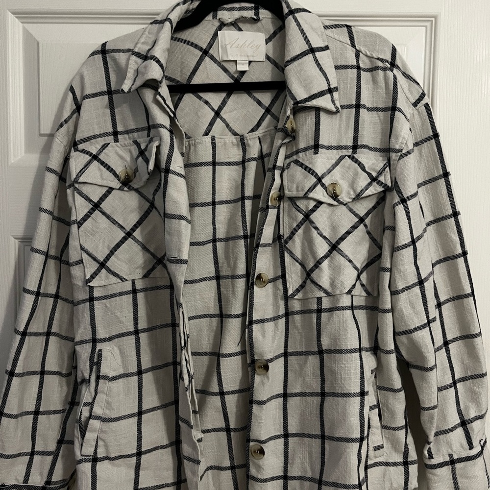 Navy and White Checkered Top